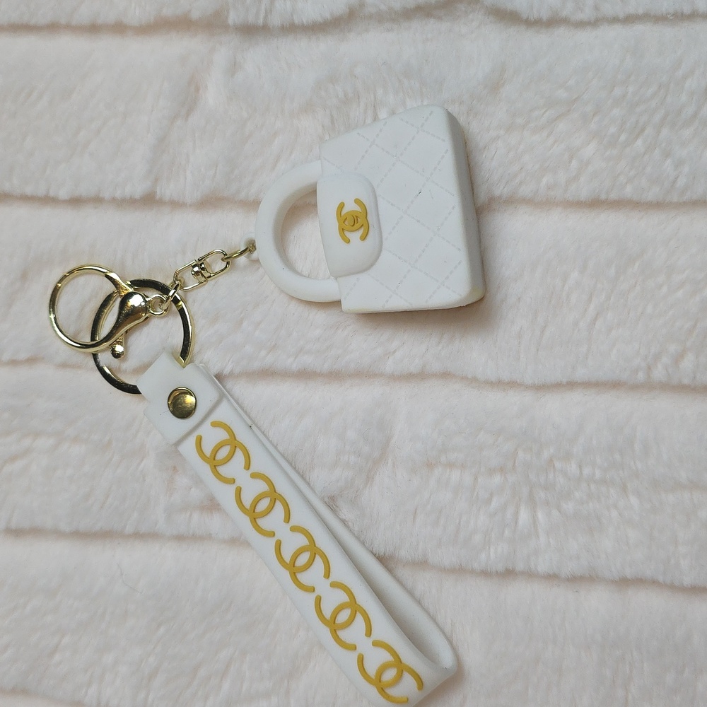 Fashion White and Gold Mini Bag Keychain